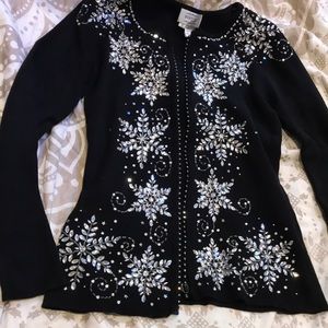 Just B Rhinestone Snowflake Sweater Cardigan Small